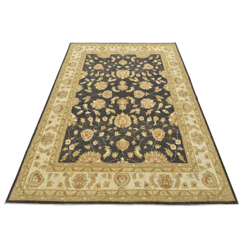 Tapis gris en laine noué à la main de conception unique 8 pi 5 po x 11 pi 2 po