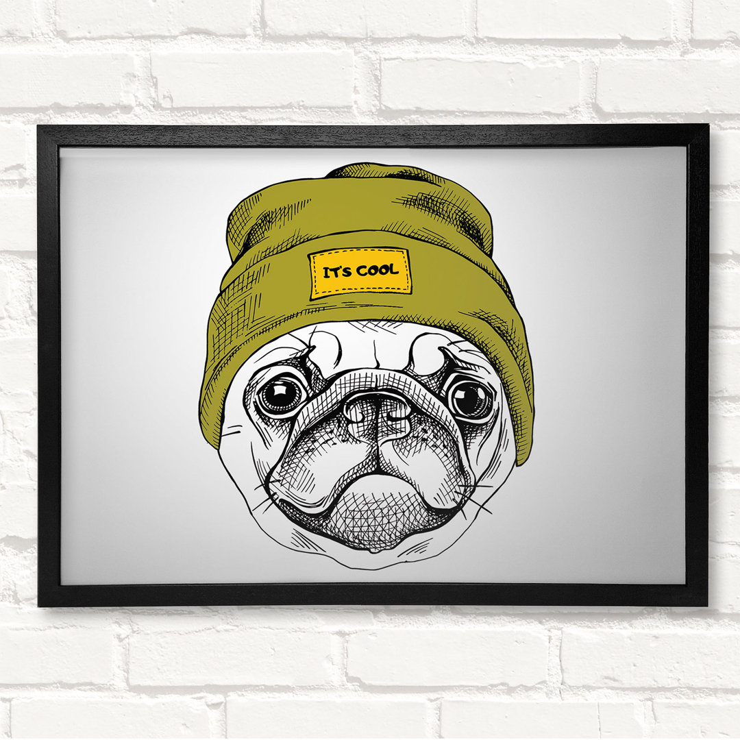 Mops Life Beanie - Geschlossene Ecke Rahmen Kunstdrucke auf Holz