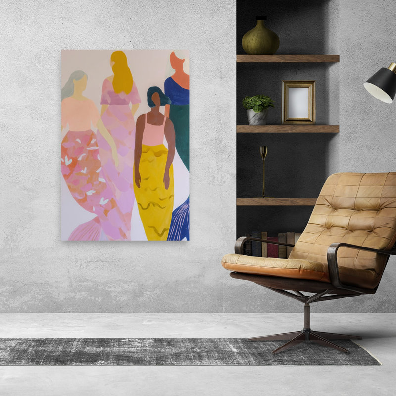 «Colorful Mermaid Friends», impression d'art moderne abstrait coloré, H 48 po x l 32 po