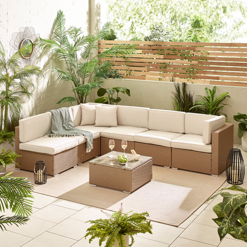 Miacomet Modular PE Rattan Garden Sofa Set and Table for Modern Gardens and Patios (Cover Included), 6