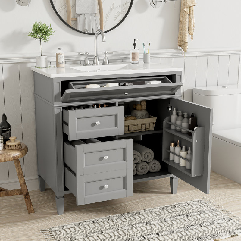Meuble-lavabo 36 po avec lavabo supérieur, Gris