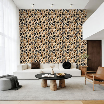 Murale pelez et collez à motif léopard, abstrait, beige, noir, aquarelle, vinyle, imperméable, amovible pour la salle de bain