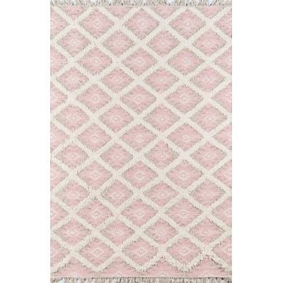 Wool Geometric Area Rug in Pink