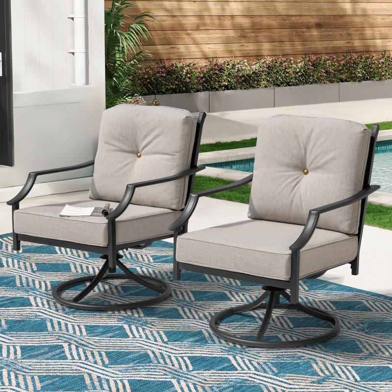 2-piece Outdoor Swivel Patio Sofas With Thick Olefin Cushions And Wide Seat, Square-patterned Backrest