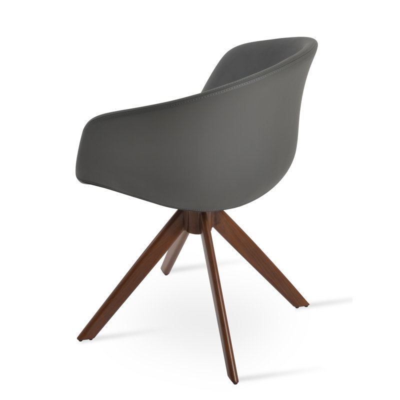 Fauteuil Tribeca, Similicuir gris, Noyer