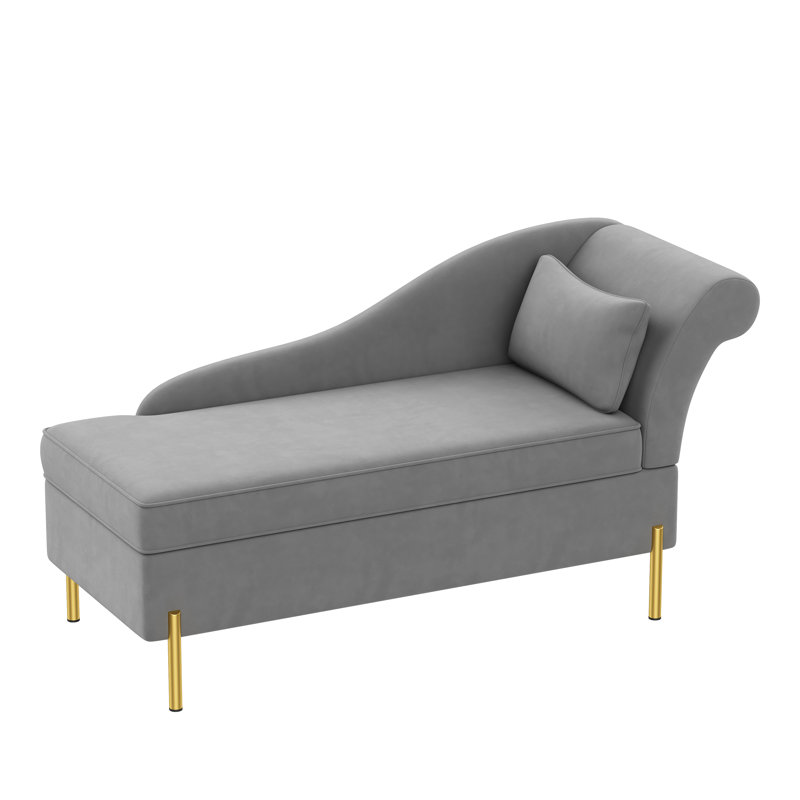 Chaise longue avec rangement en velours Yasmim, Gris