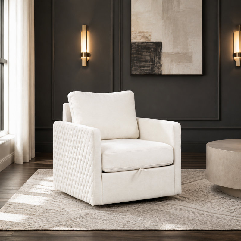 Fauteuil rembourré pivotant à 360 degrés avec rangement dissimulé, fauteuil club carré avec accoudoirs capitonnés, coussin de siège en mousse amovible, coussin réversible, base en métal