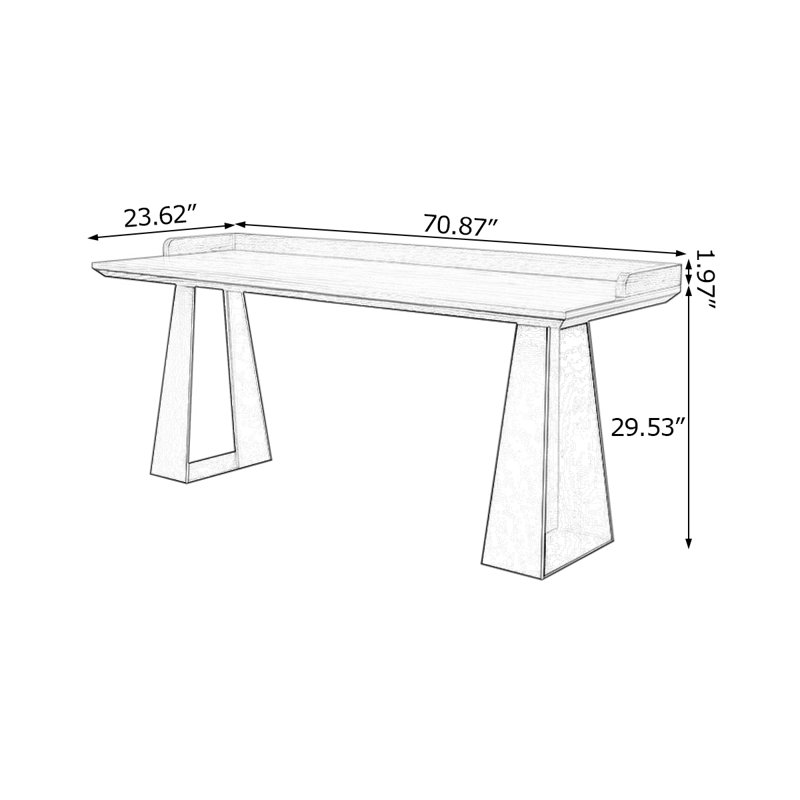 Bureau brun clair + bois massif rectangulaire noir + bureaux en fer, H 29,53 po x l 70,87 po x P 23,62 po