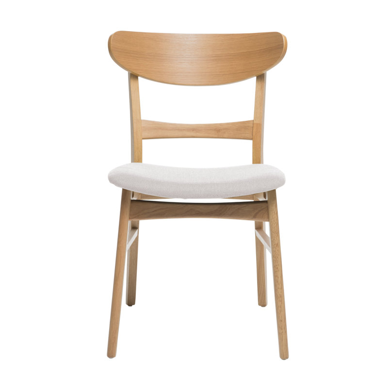 Cambrielle Mid-Century Modern Upholstered Dining Chairs with Rubberwood Frame and Padded Seat, 4, Light Beige/Natural Oak