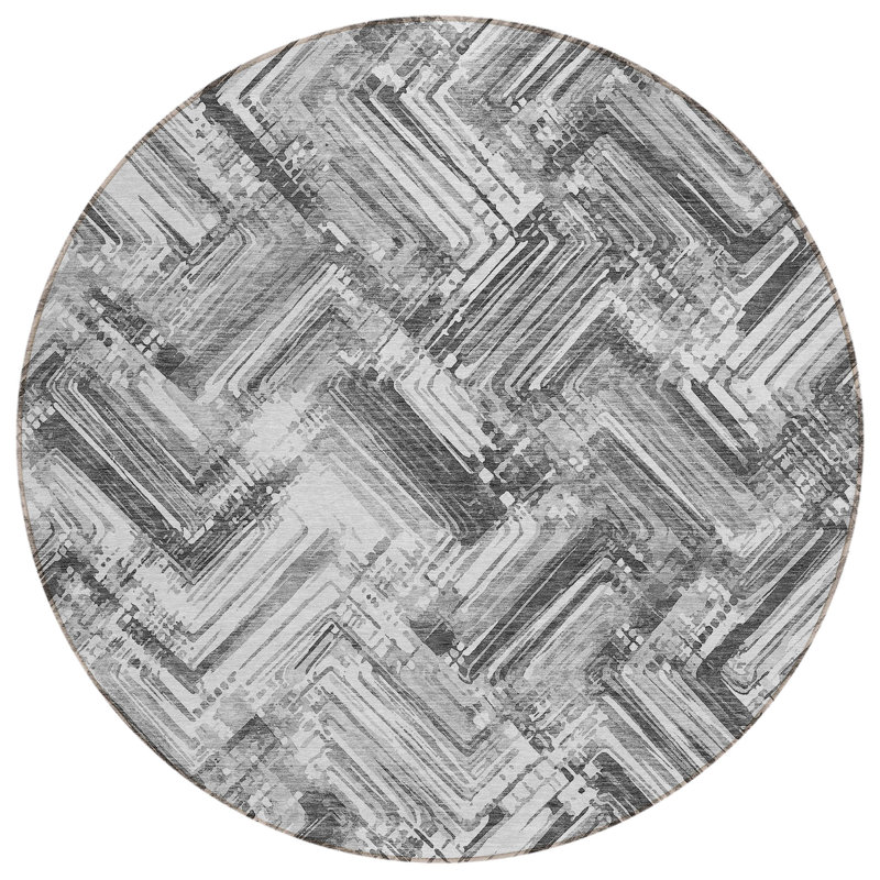 Washable Abstract Indoor / Outdoor Rug, Round 8'
