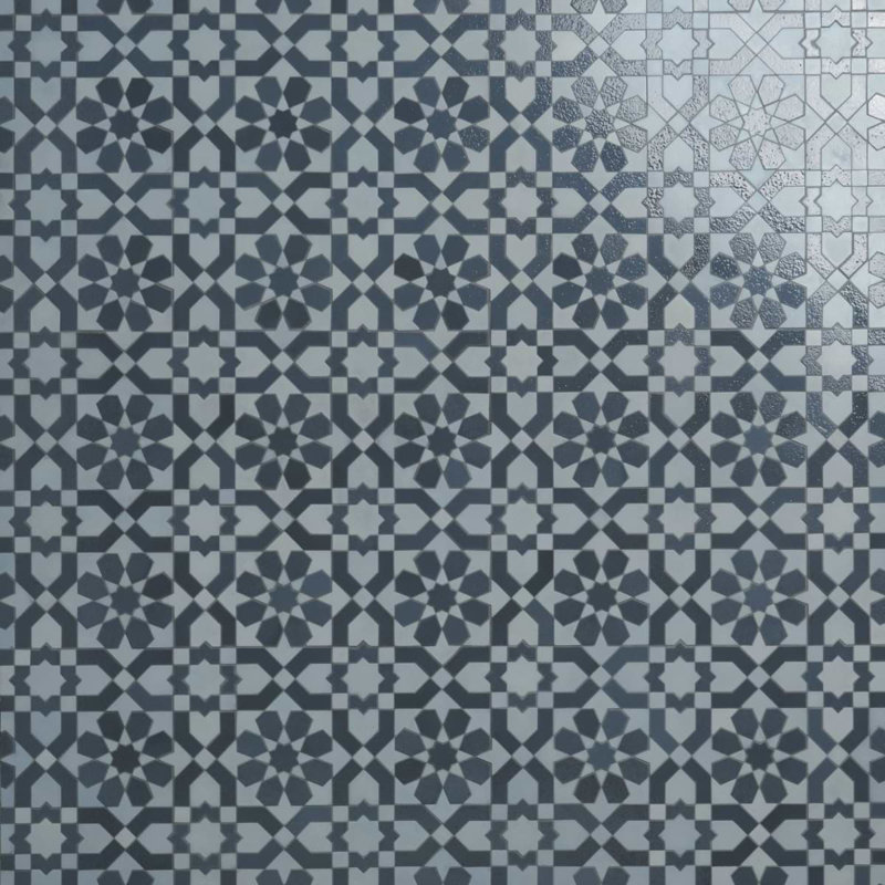 Cantico Fes Mixed Finish Lava Stone And Cement Mosaic Tile, Sky Blue