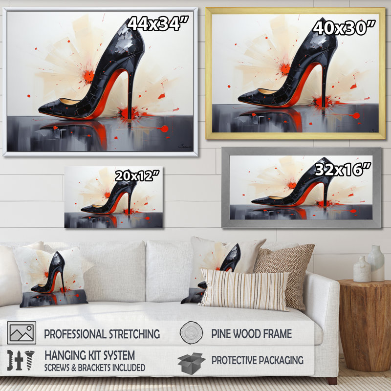 Janaki Fashion - Talons hauts rouges et noirs élégants - Silhouette II, Cadre simple noir, H 16 po x l 32 po x P 1 po