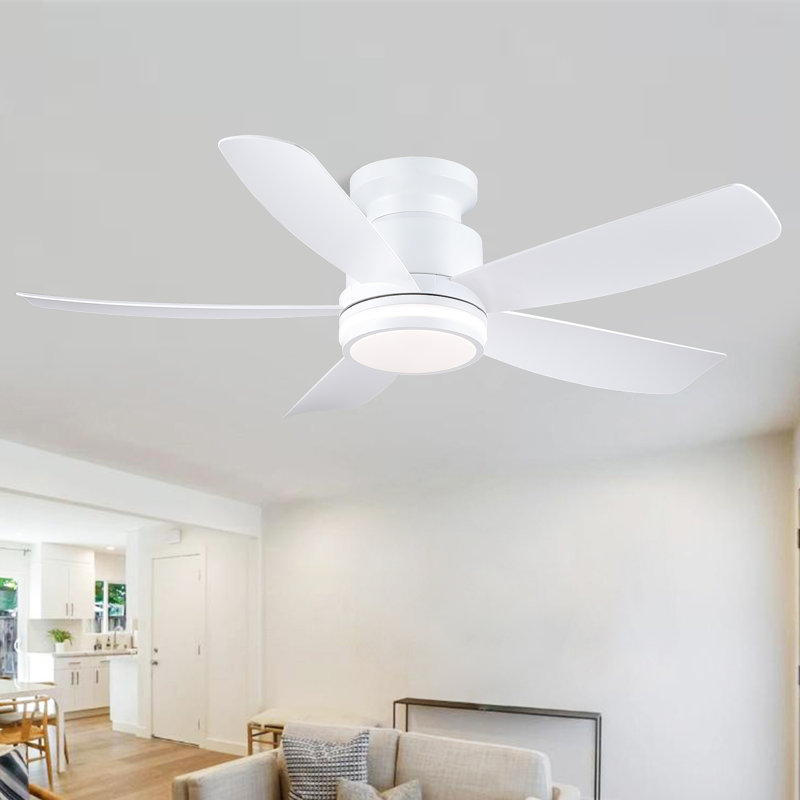 Ventilateur de plafond encastré 41 po à 5 pales avec lumière et télécommande / application, 41", Blanc