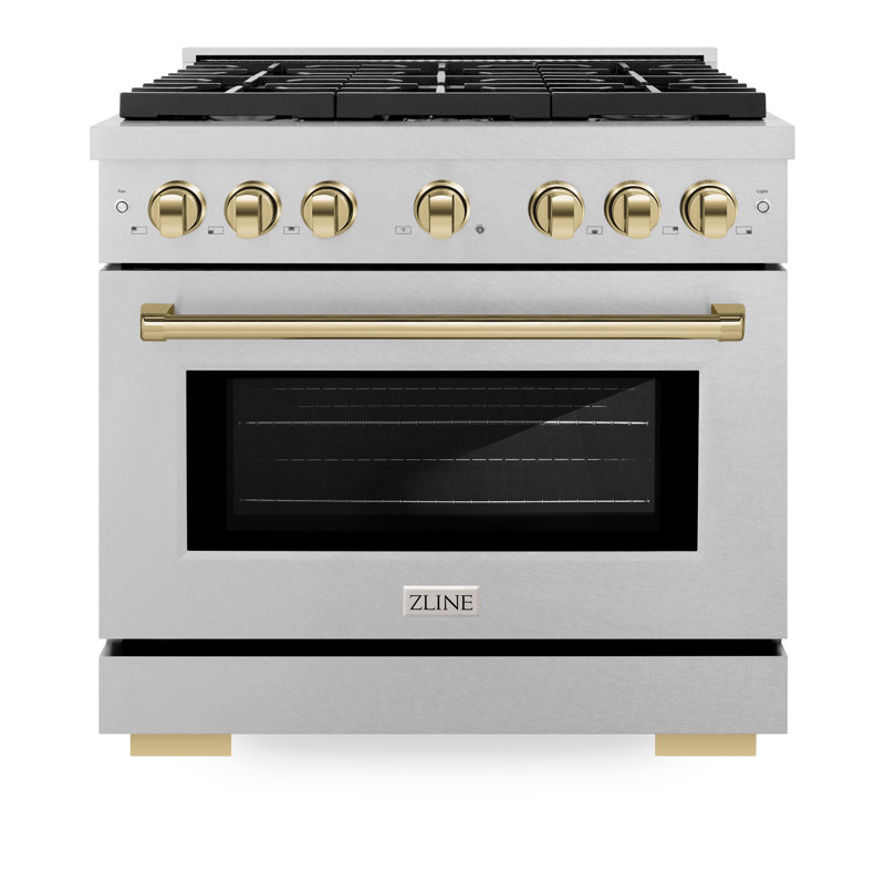 ZLINE Autograph Edition 36 in. 5.2 cu. ft. Paramount Gas Range with 6 Burner Cooktop and Convection Gas Oven in Satin Stainless Steel and Accents