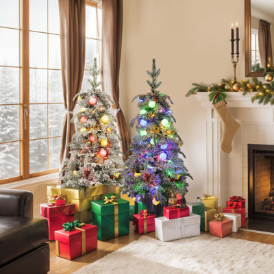 Set Of 2 Lighted Candy Christmas Tree, 3Ft Artificial Tree With Warm White Lights