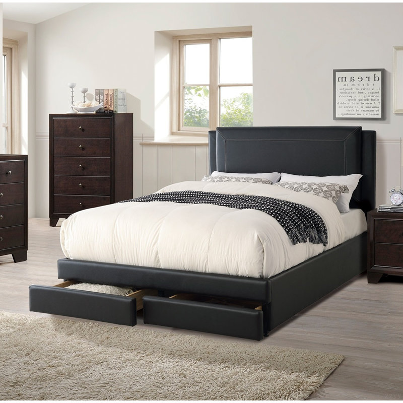 Ensemble de lit 1 pièce noir luxueux avec tiroirs de rangement FB Modern, Grand lit
