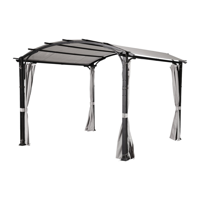 Pergola arquée 10 pi x 10 pi avec auvent et rideaux d'intimité - Structure en acier robuste pour patio et cour arrière - gris
