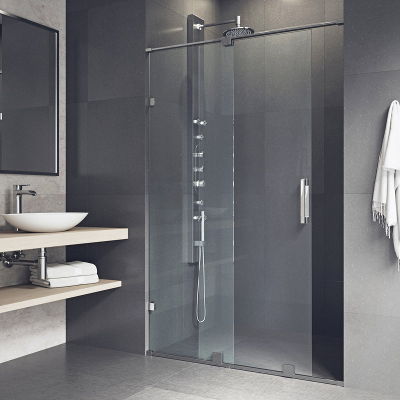 Ryland 60-62" W x 73" H Sliding Frameless Shower Door with 3/8" Clear Glass, Chrome