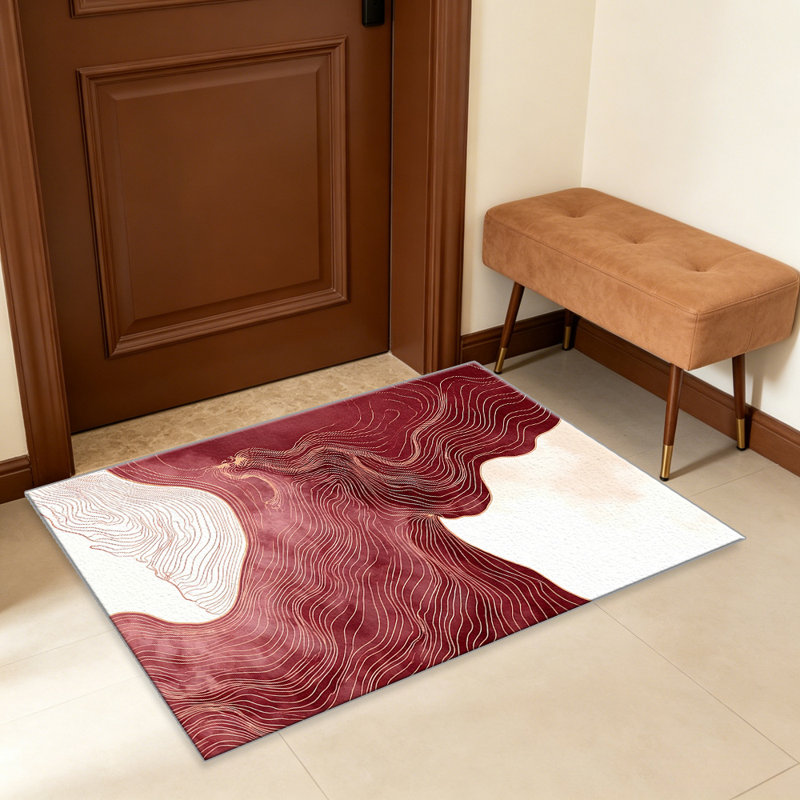 Burgundy Gold Abstract Topographic carpet-easy to clean, machine-washable, soft and comfortable; suitable for door mats, kitchens, living rooms, bedrooms, corridors, and laundry areas. Easy to clean, durable carpet for home decoration.