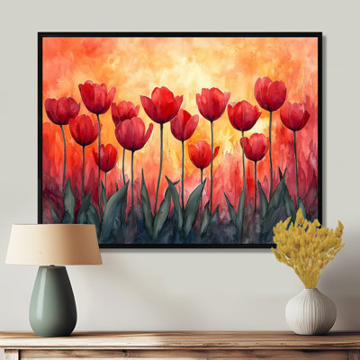 «Jaalah Sunset Hues Tulips Field Horizon I», reproduction d'art sur toile