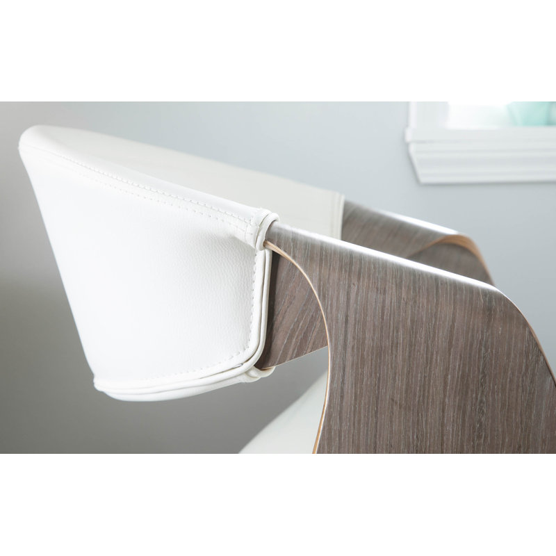 Chaise avec accoudoirs rembourrée Arabelle, Gris, Simili cuir blanc