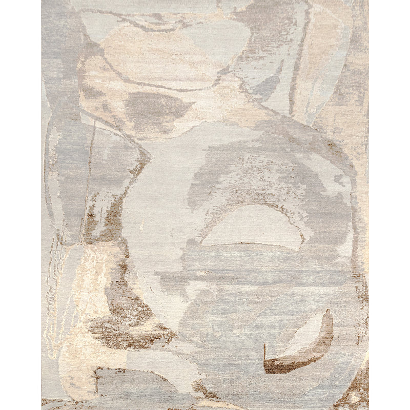 Tapis blé / gris noué à la main de haute qualité, Rectangle 8 pi x 10 pi