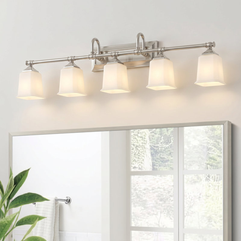 Nicholas 5-Light Brushed Nickel Vanity Light, Brushed Nickel, Etched