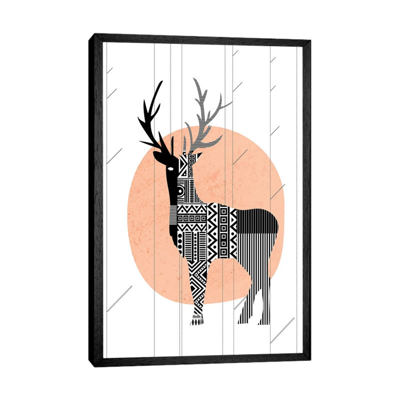 Nordic Deer - Print on Canvas, 101.6 cm H x 66.04 cm W, Black Framed