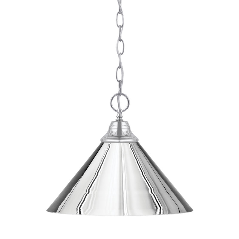 Luminaire suspendu à chaîne Adielle avec abat-jour conique en métal 14 po, H 11,25 po x l 14 po, Chrome, Chrome