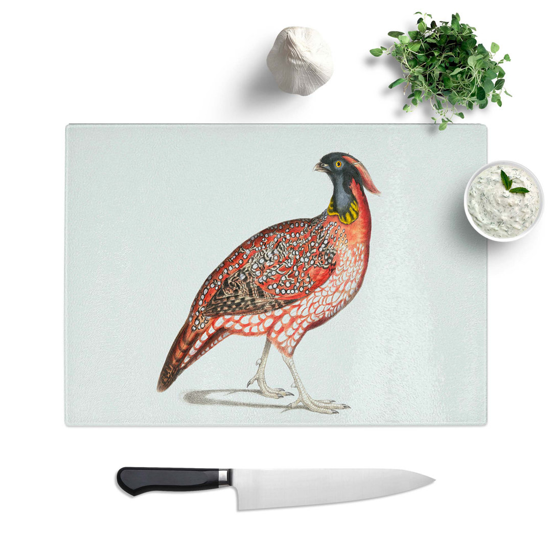 Tempered Glass Chinese Horned Pheasant Illustration Chopping Board