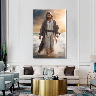 Encadré Jésus, art mural, Jésus, marchant dans l'eau, toile, toile de fond, toile de fond