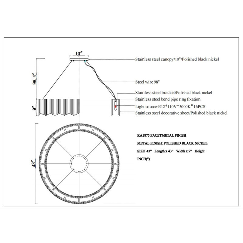 Light Shaded Drum Facet Chandelier, Polished Gold, 51” Length x 51” Width x 10” Height
