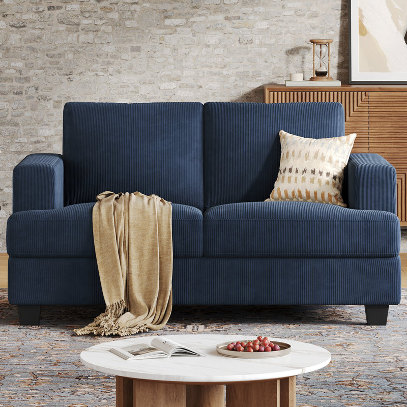 63 '' Upholstered Sofa 2 Seater Couches Small Loveseat For Small Apartment Living Room, Blue Corduroy