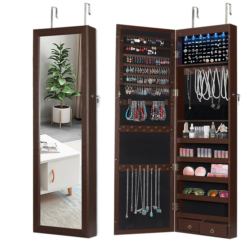 Armoire à bijoux avec miroir 14,5 po Alefiyah, Gris