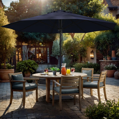 Parasol de patio en aluminium noir 11 pieds avec nervures en fibre de verre et poulie