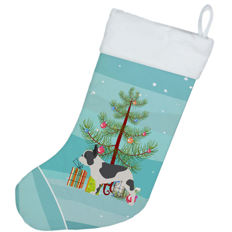 Chaussette de noël joyeux de noël, Bouledogue français noir / blanc