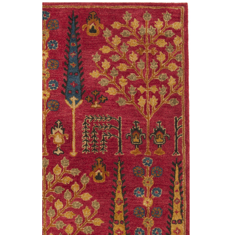 Tapis rouge en laine touffeté à la main Wahcheechee, Carré : 4 pi