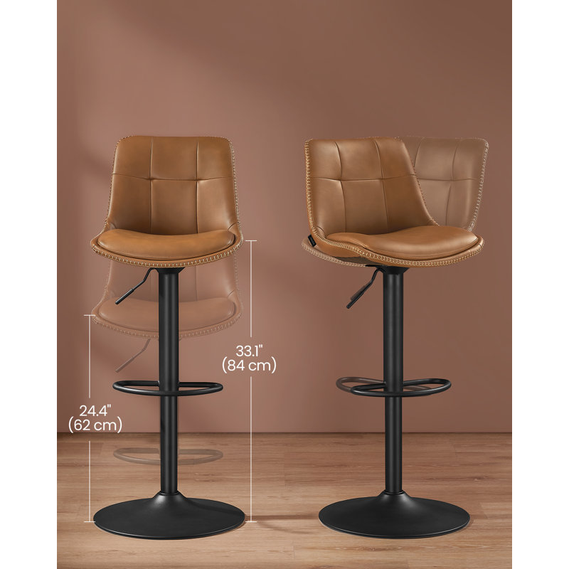  Height Adjustable Swivel Kitchen Stools, Caramel Brown
