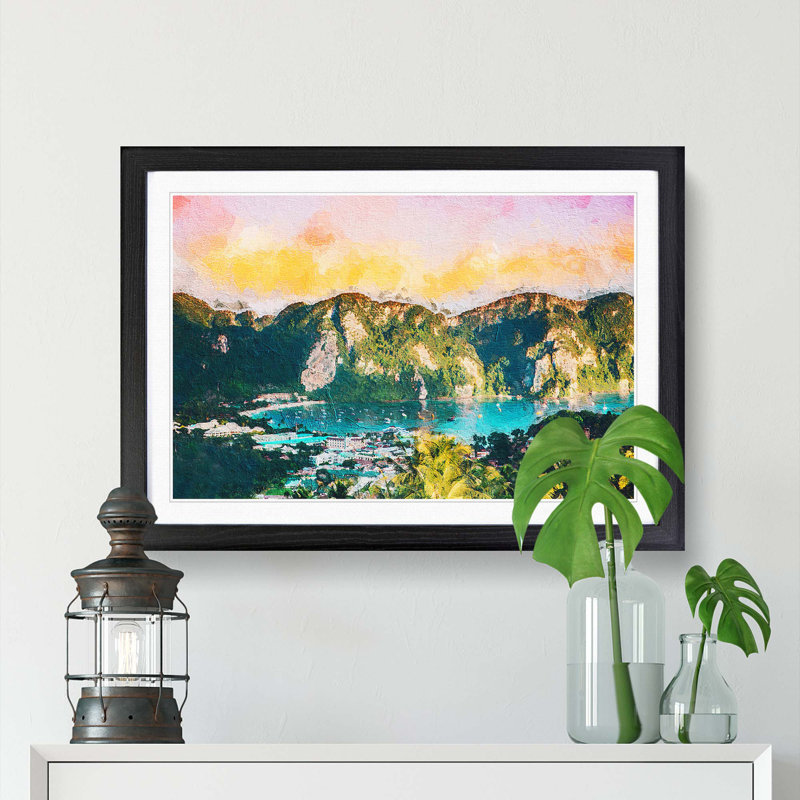 Phi Phi Islands in Thailand - Picture Frame Painting Print, 48cm H x 65cm W x 2cm D, Black Framed