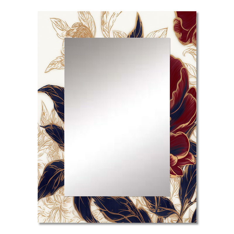 Rouge rouge, œillet, fleur I - œillets, miroir décoratif traditionnel, impression sur métal, 32 po x 24 po