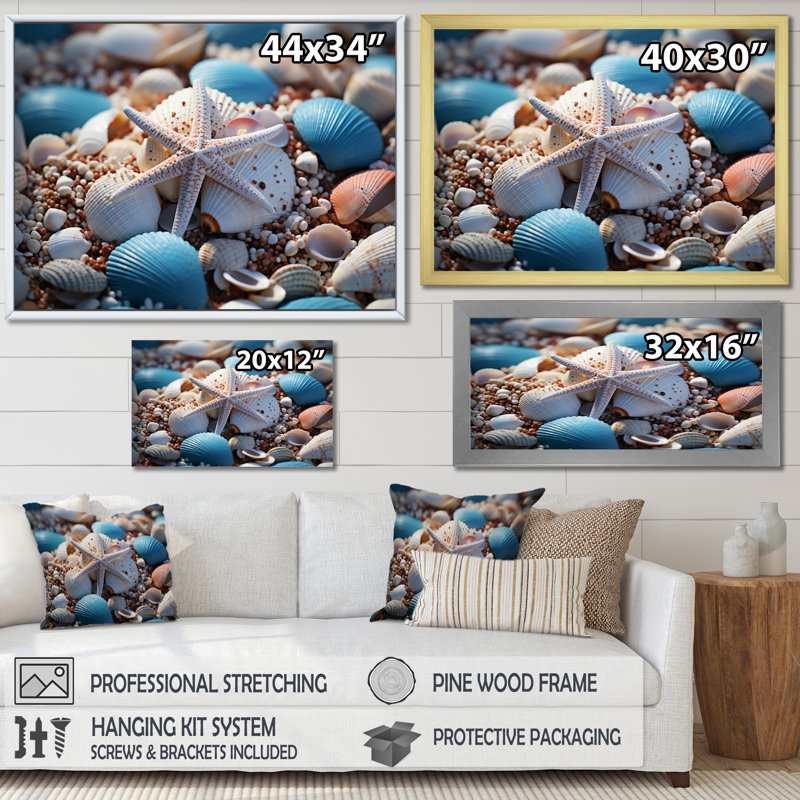 Coastal Seashell Symphony - impression, Cadre flottant blanc, H 12 po x l 20 po x P 1 po
