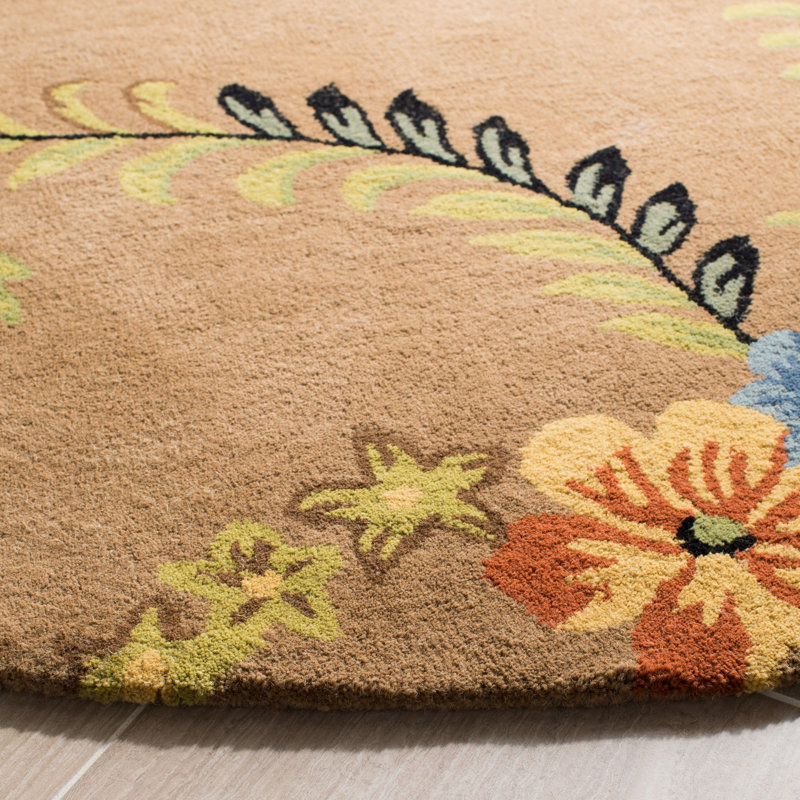 Soho Hand Tufted Wool And Viscose Floral Rug, Round 6'