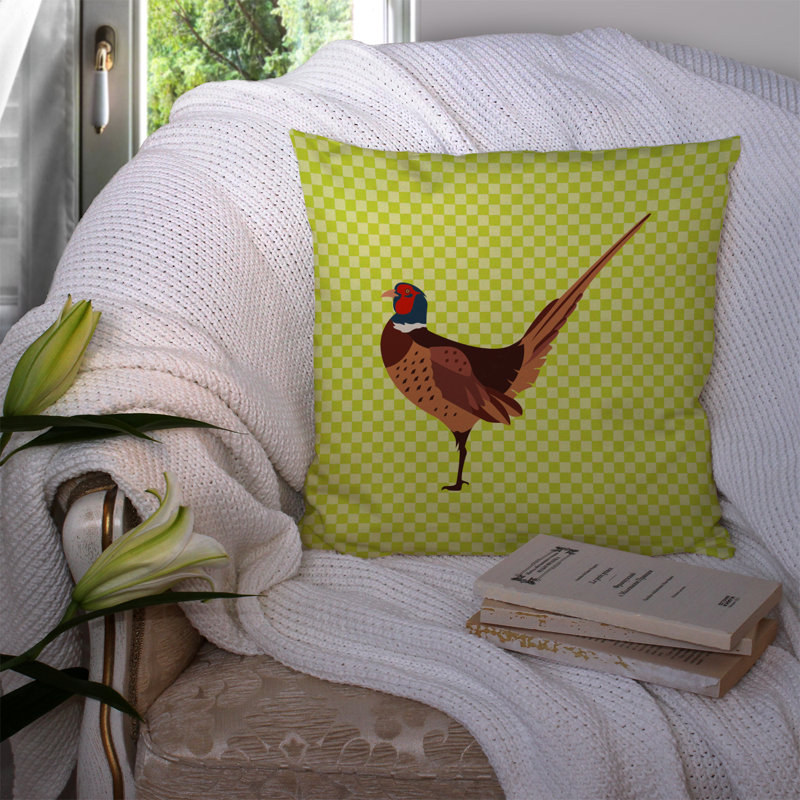 Coussin décoratif extérieur classique à contrôle de faisan à bagues, Vert, 14 po x 14 po