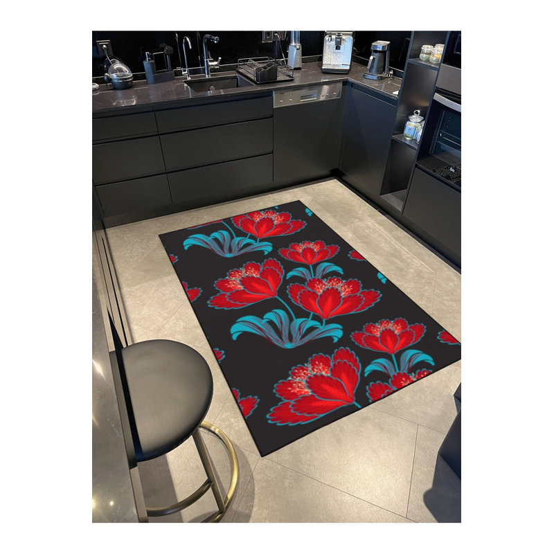 Tapis tissé à motif floral avec base lavable, Tapis de couloir 3 pi 3 po x 6 pi 7 po