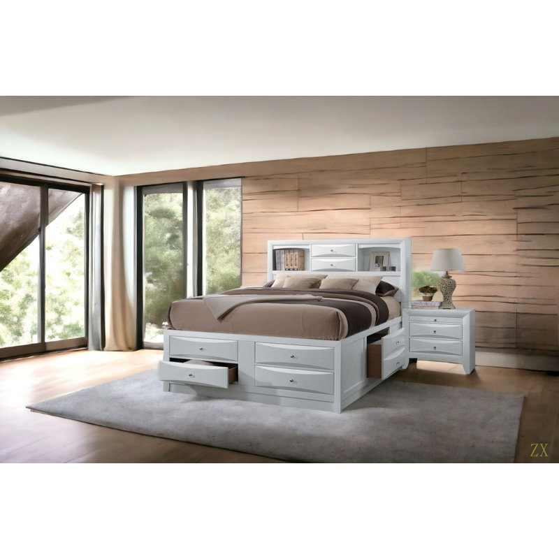 Grand lit avec rangement polyvalent pour bibliothèque - grand organisateur de chambre à coucher avec 8 tiroirs, structure en bois robuste et conception pratique