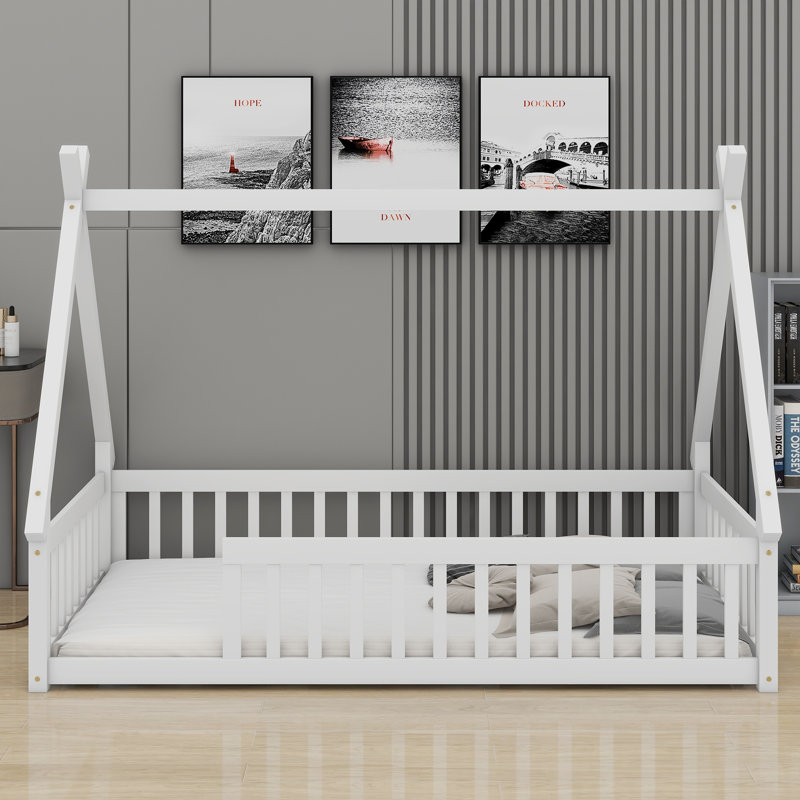 Low Floor Bedprotective Rails & Supportive Slats, White