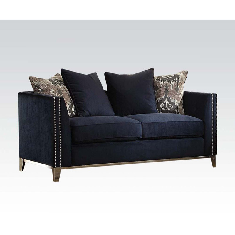 Phaedra 71" Loveseat w/4 Pillows, Blue Fabric