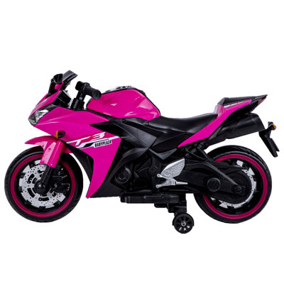 Kids 12V Ride-On Motorcycle With Training Wheels, Manual Throttle & LED Light-Up Wheels, Electric Ride-On Toy For Boys & Girls