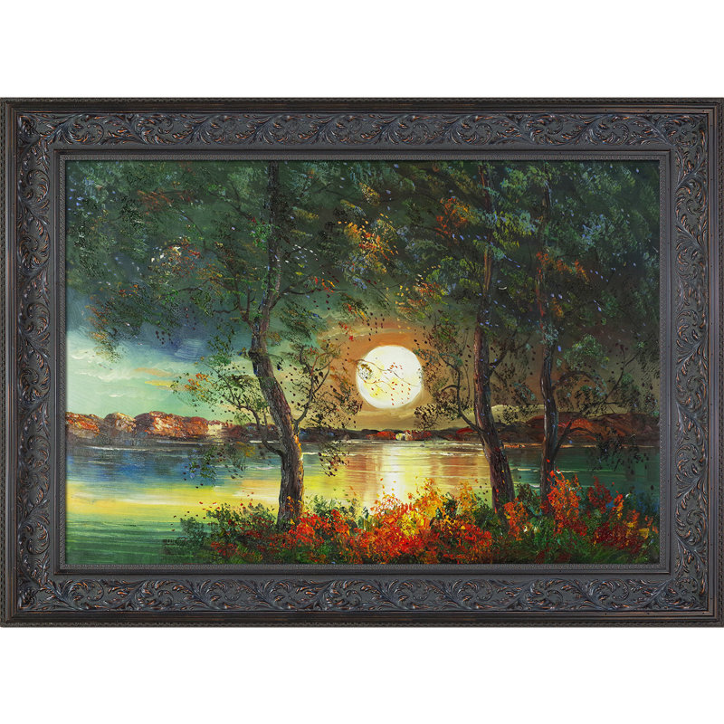Reproduction de lune, peinture sur toile encadrée, H 46 po x l 34 po x P 2 po, Noyer espagnol noir