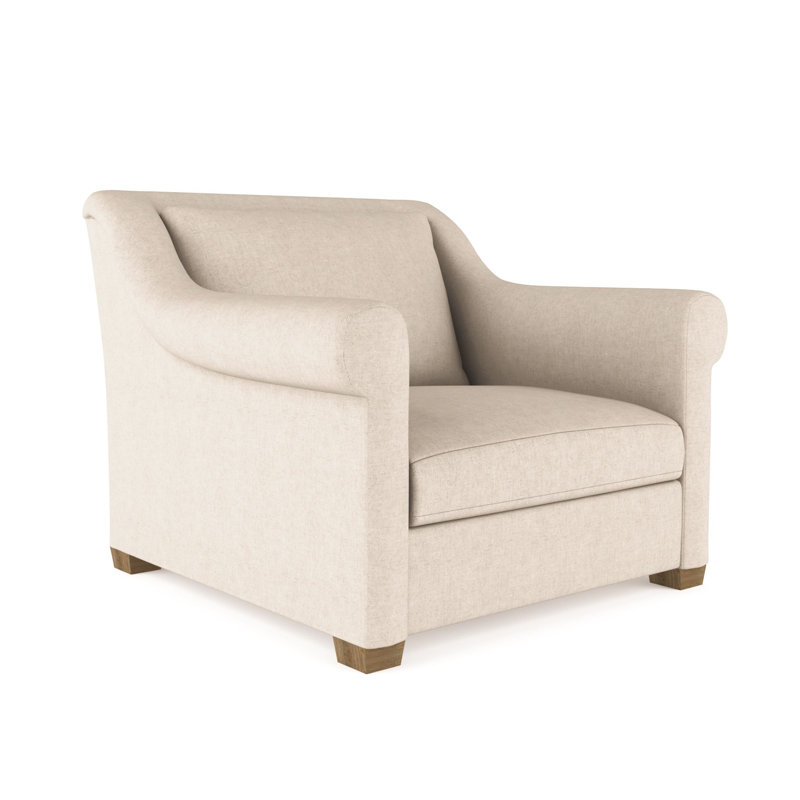 Chaise avec accoudoirs roulés Thompson, H 32 po x l 43 po x P 46 po, Velours moelleux huître, Naturel